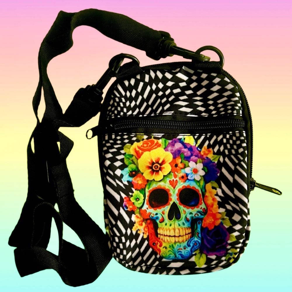 Colorful sugar skull Handmade & Designed Double Sided crossbody bag.!!